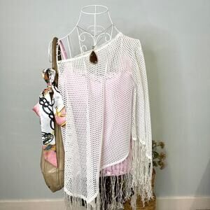 Stunning vintage y2k mesh white fairy fringe poncho